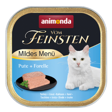 Animonda Vom Feinsten Mildes Menu karma dla dorosłych kotów z indykiem i pstrągiem tacka 100g