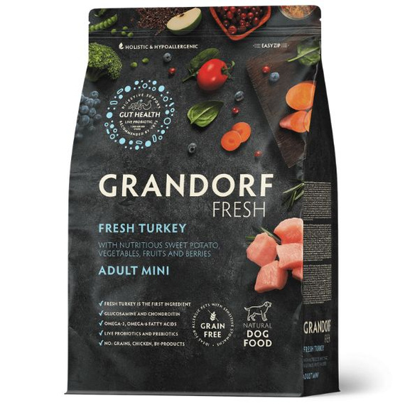 Grandorf Fresh Turkey Adult Mini – bezzbożowa karma dla psów dorosłych 3kg