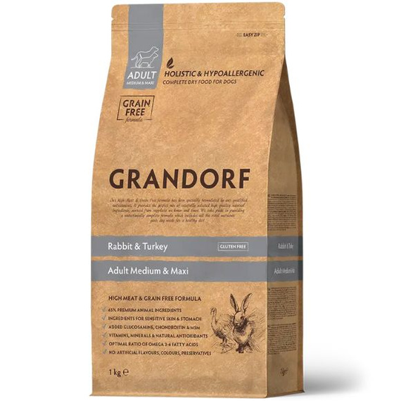 Grandorf Medium Maxi Adult Rabbit Turkey 1kg – karma hipoalergiczna dla psów