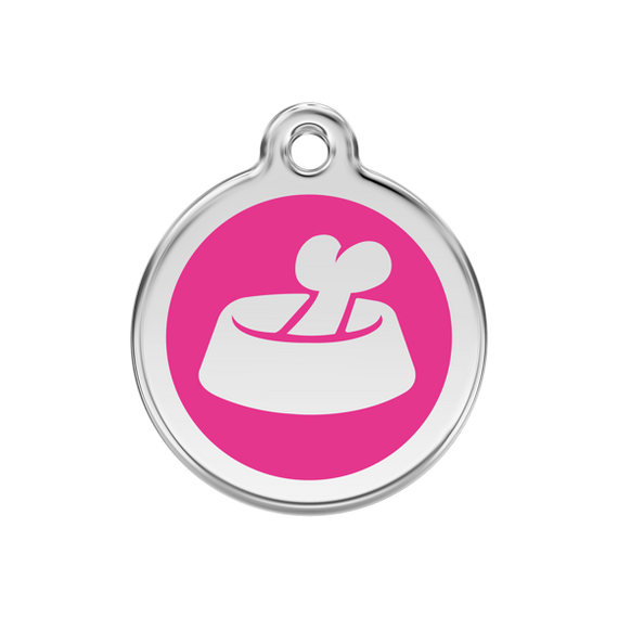 Adresówka dla psa średnia - okrągła zawieszka KOŚĆ W MISCE różne kolory - Red Dingo
