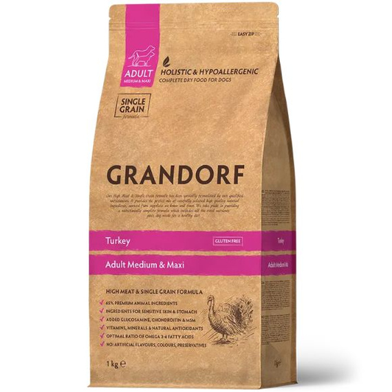 Grandorf Adult Medium Maxi Indyk 1kg sucha karma dla psów dorosłych