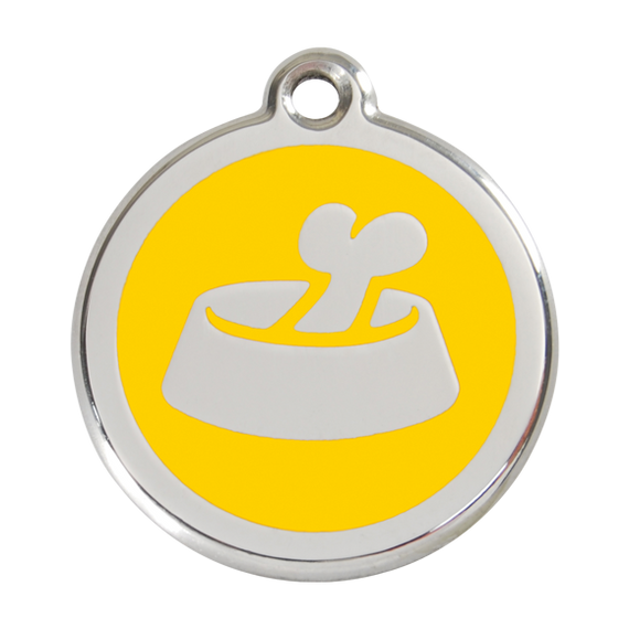 Adresówka dla psa duża - okrągła zawieszka KOŚĆ W MISCE różne kolory - Red Dingo