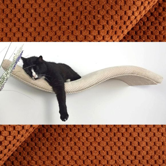 Cat's Atelier Półka na ścianę dla kota fala symetryczna lewa 75cm - ceglany brąz