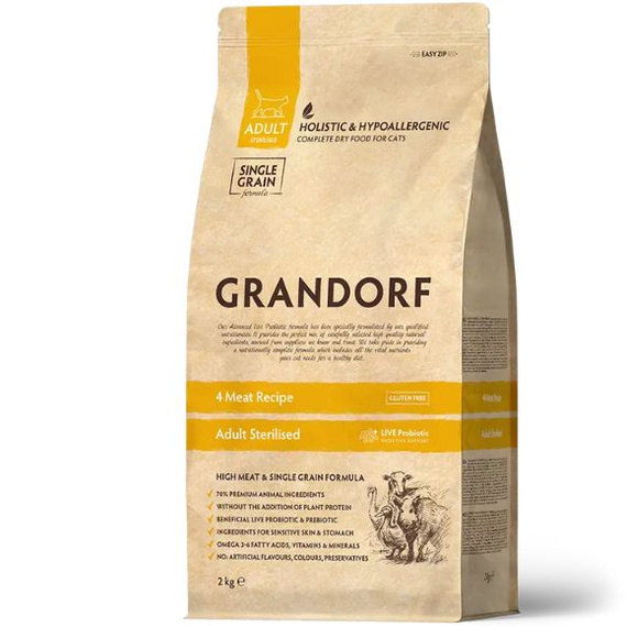 Grandorf Sterilised 4 Meat sucha karma dla dorosłych kotów 400g