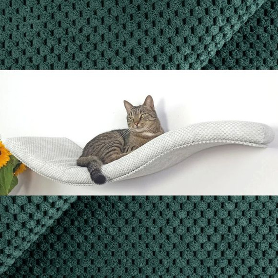 Cat's Atelier Półka na ścianę dla kota fala symetryczna lewa 75cm - butelkowa zieleń