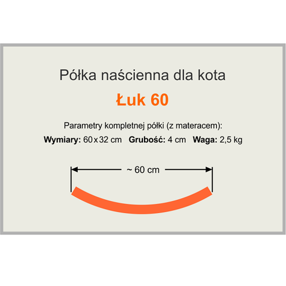 Półka dla kota ŁUK 60 kolor popielaty z kroplą brązu