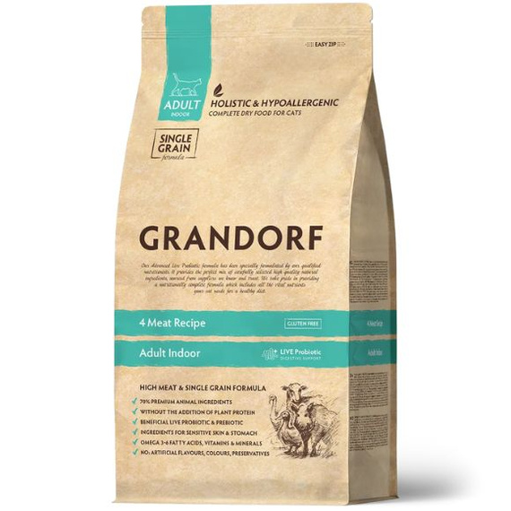 Grandorf 4 Mięsa sucha karma dla dorosłych kotów domowych 2kg