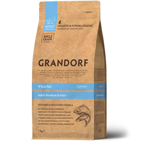 Grandorf Medium Maxi Adult White Fish 1kg – karma hipoalergiczna dla psów 