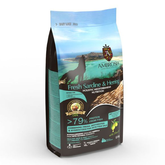 Ambrosia Mediterranean Puppy Świeża Sardynka i Śledź sucha karma dla szczeniąt 1,5kg