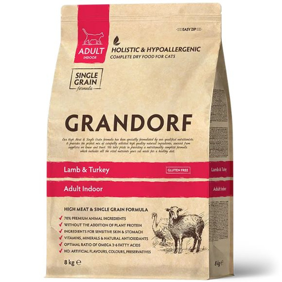 Grandorf Jagnięcina i Indyk sucha karma dla kotów dorosłych 2kg