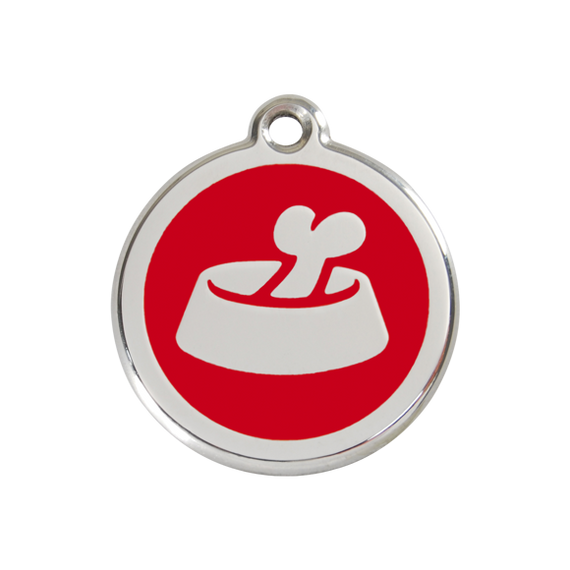 Adresówka dla psa średnia - okrągła zawieszka KOŚĆ W MISCE różne kolory - Red Dingo