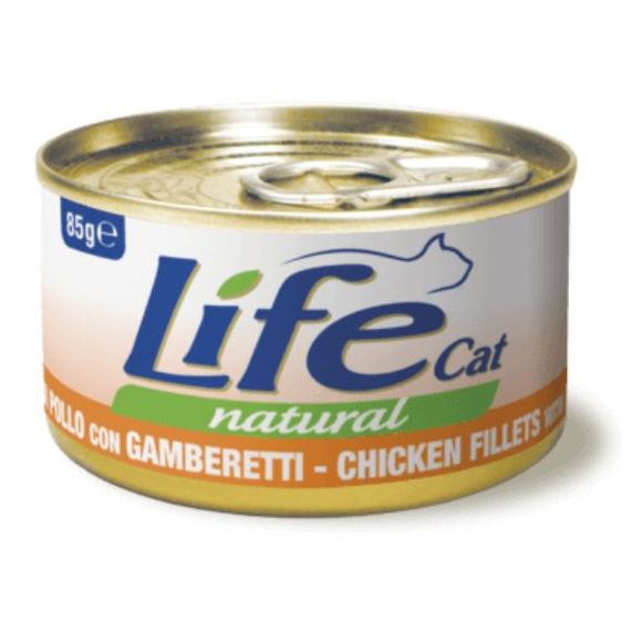 Life Cat Natural Kurczak Krewetki mokra karma dla kota puszka 85g