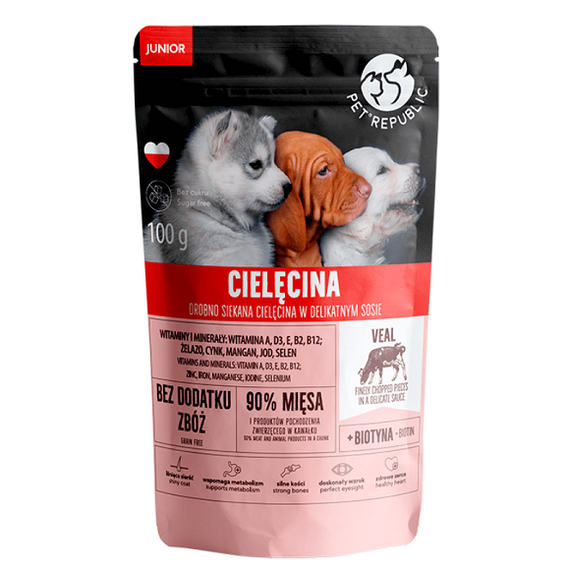 Pet Republic Junior siekana cielęcina w sosie - karma dla szczeniąt 100g