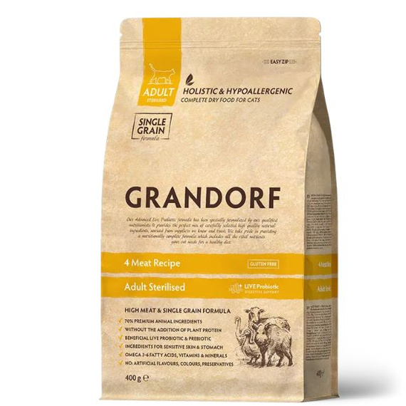 Grandorf Sterilised 4 Meat sucha karma dla dorosłych kotów 2kg