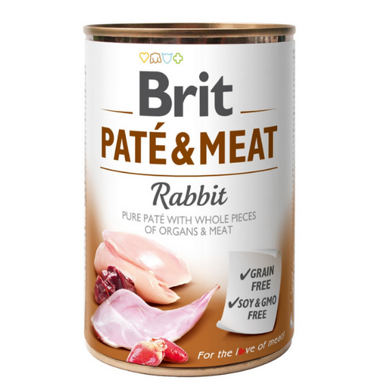 Brit Pate & Meat Rabbit - wilgotna karma z królikiem dla psów, puszka 400g
