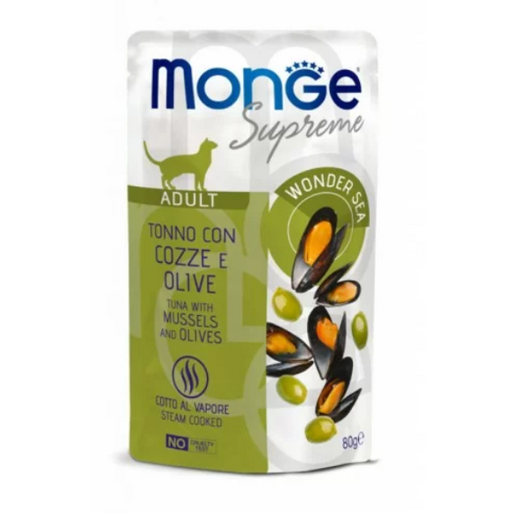 Monge Supreme Adult Tuńczyk, małże, oliwki 80g