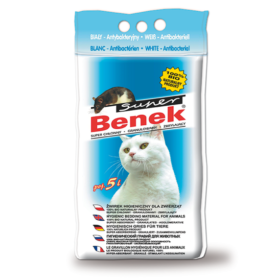 Super Benek Antybakteryjny 5 l - bentonitowy żwirek dla kotów, biały