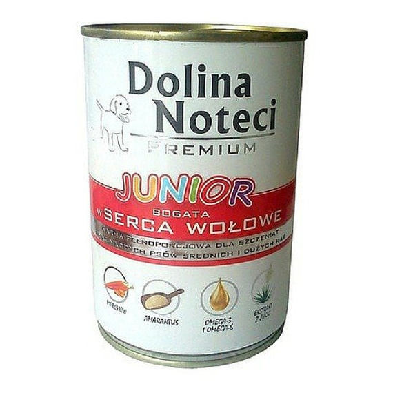 Dolina Noteci Premium Junior serca wołowe 400g dla szczeniąt ras średnich i dużych 