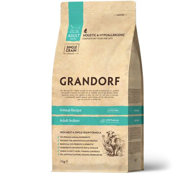 Grandorf 4 Mięsa sucha karma dla dorosłych kotów domowych 2kg