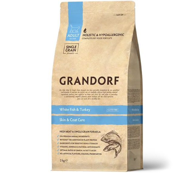 Grandorf Biała Ryba i Indyk sucha karma dla wrażliwych dorosłych kotów 2kg