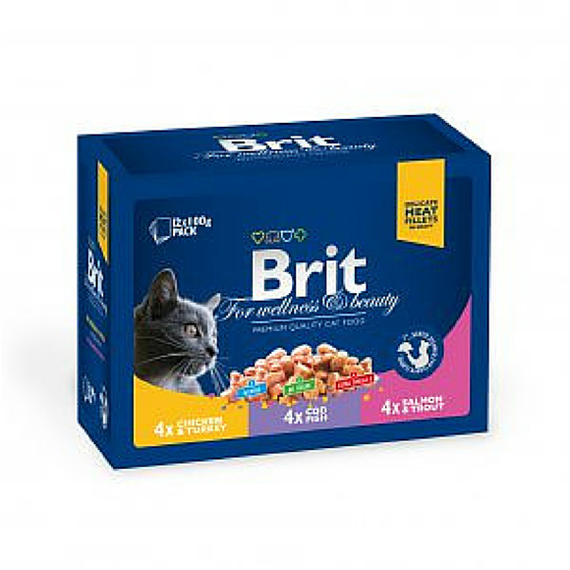 Brit Premium Family Plate - karma dla kotów, zestaw saszetek mięso i ryba, op. 12x100g