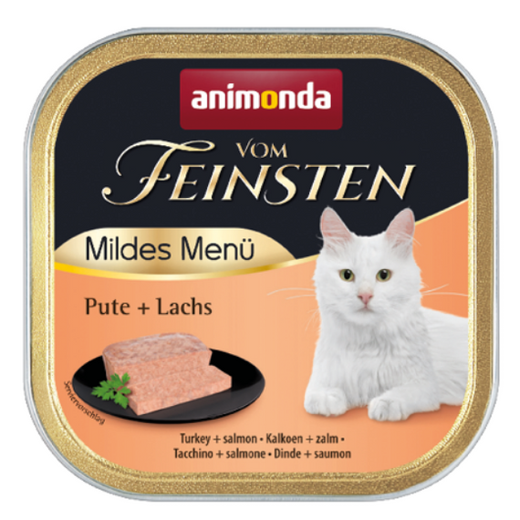 Animonda Vom Feinsten Mildes Menu karma dla dorosłych kotów z indykiem i łososiem tacka 100g