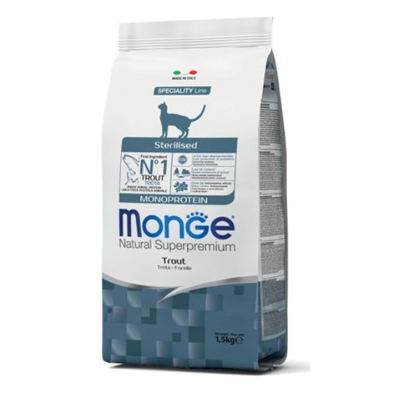 Monge Sterilised Monoprotein Pstrąg 1,5kg sucha karma dla kotów