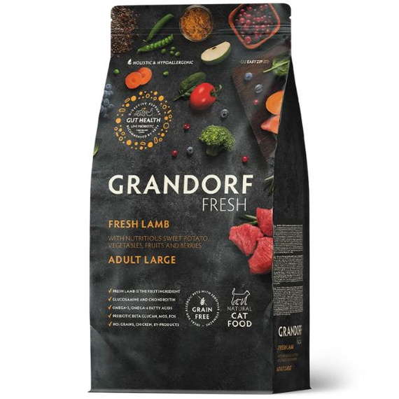 Grandorf Fresh Adult Large – karma sucha bezzbożowa dla dorosłych kotów dużych ras z jagnięciną, 400g