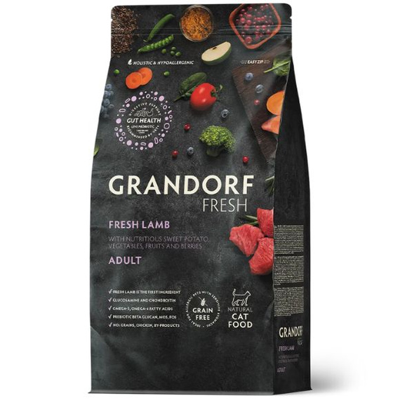 Grandorf Fresh – karma sucha bezzbożowa dla dorosłych kotów z jagnięciną, 2kg