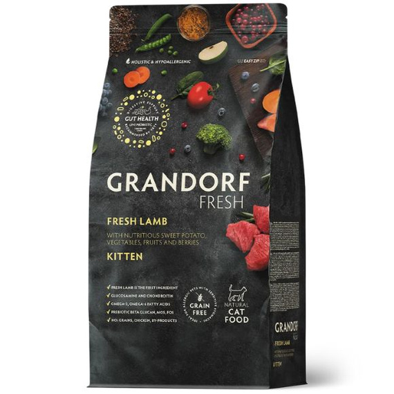 Grandorf Fresh – karma sucha bezzbożowa dla kociąt z jagnięciną, 400g
