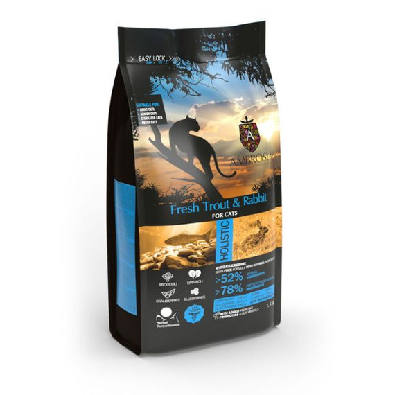 Ambrosia Light Pstrąg i Królik - karma dla kotów 1,5 kg