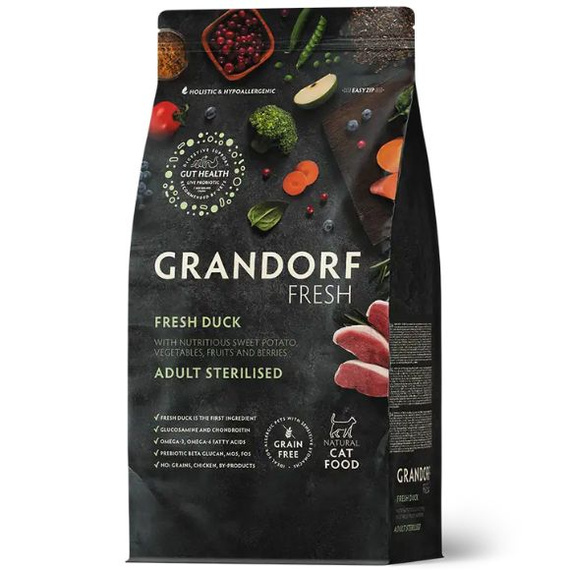 Grandorf Fresh Sterilised – karma sucha bezzbożowa dla dorosłych kotów z kaczką, 2kg