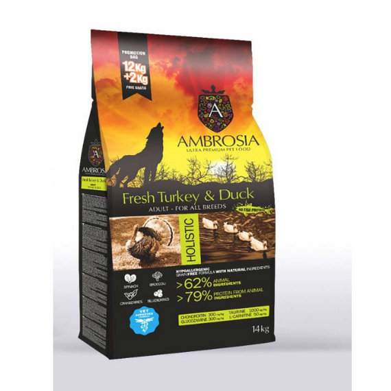 Ambrosia sucha karma dla psa Świeży Indyk i Kaczka 12kg