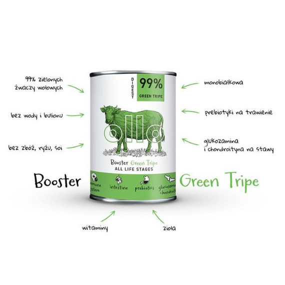 Ollo Booster Green Tripe mokra karma dla psa - zielone żwacze 400g