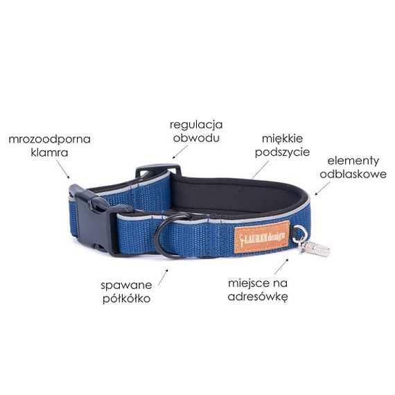 Lauren design Regulowana obroża dla psa L 40-55cm granatowa