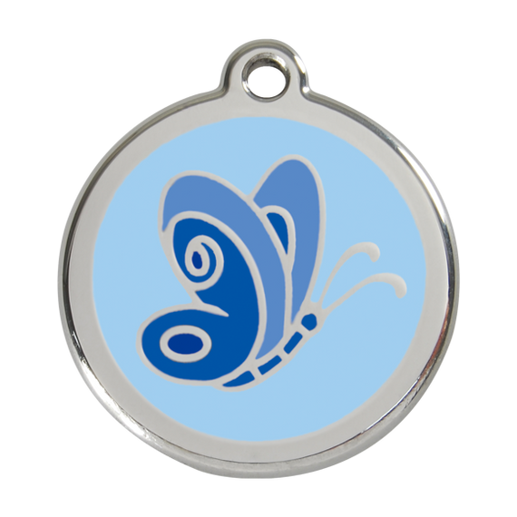 Adresówka dla psa duża - okrągła zawieszka MOTYL niebieska - Red Dingo