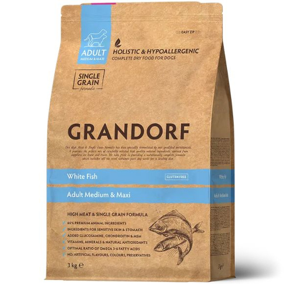 Grandorf Medium Maxi Adult White Fish 3kg – karma hipoalergiczna dla psów