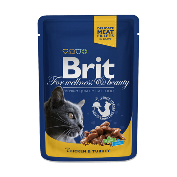 Brit Premium Chicken & Turkey - karma dla kotów, kurczak z indykiem  w saszetkach, op. 100g