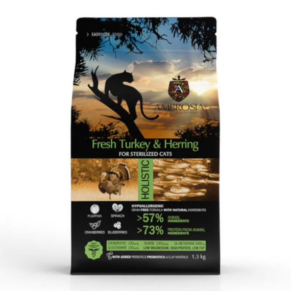 Ambrosia Light Indyk i Śledź - karma dla kotów 5 kg