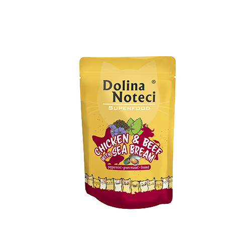 Dolina Noteci Superfood kura, wołowina i dorada karma dla kota saszetka 85g
