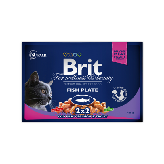 Brit Premium Fish Plate - rybna karma dla kotów, zestaw saszetek, op. 4x100g