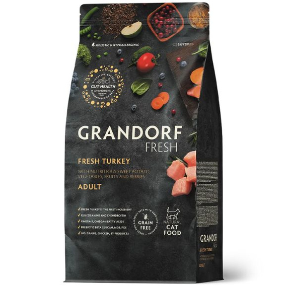 Grandorf Fresh – karma sucha bezzbożowa dla dorosłych kotów z indykiem, 2kg