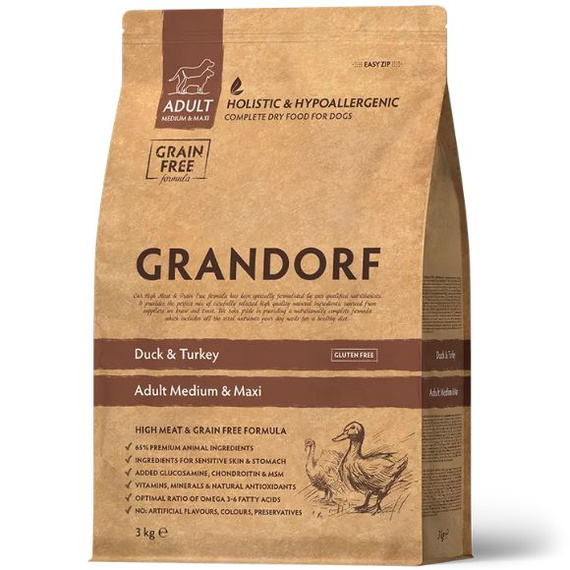 Grandorf Medium Maxi Adult Duck Turkey 3kg – karma hipoalergiczna dla psów