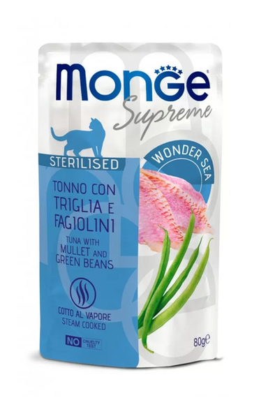 Monge Supreme Sterilised Tuńczyk, barwena, fasola 80g