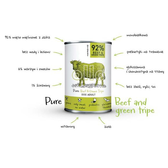 Ollo Pure Digest Beef & Green Tripe mokra karma dla psa - wołowina i żwacze 400g