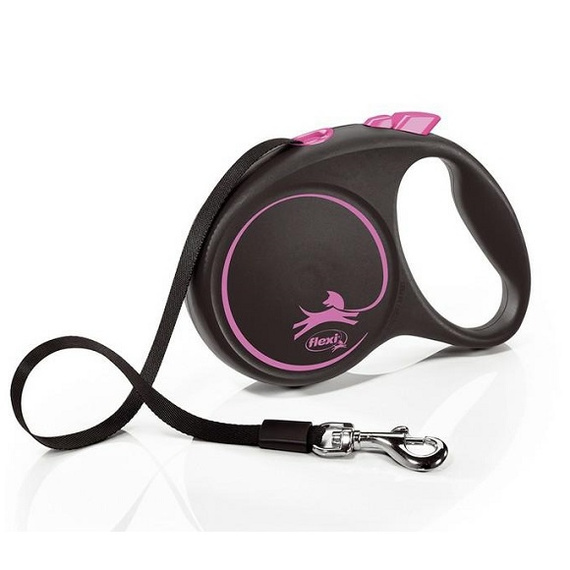 Flexi Black Design smycz automatyczna taśma L/5m do 50kg różowa