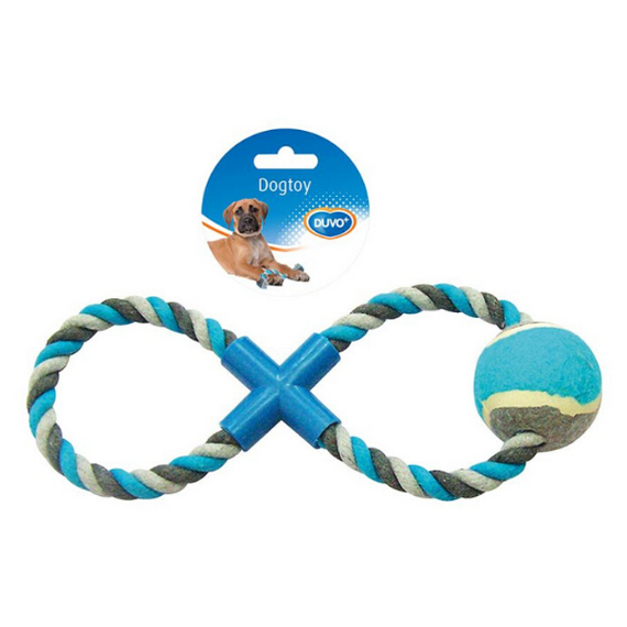 Zabawka z liny zapleciona w ósemkę z piłką tenisową 28 cm Duvo+