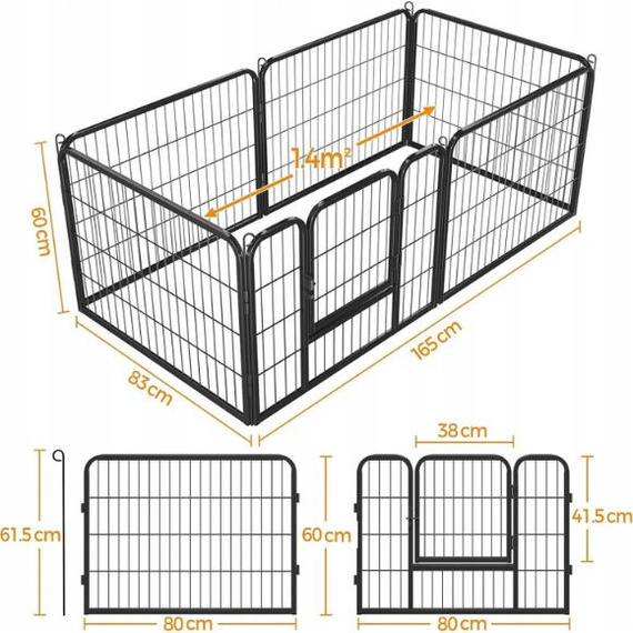 Kojec Metalowy 8 Paneli 80x60 cm – Składany, Czarny