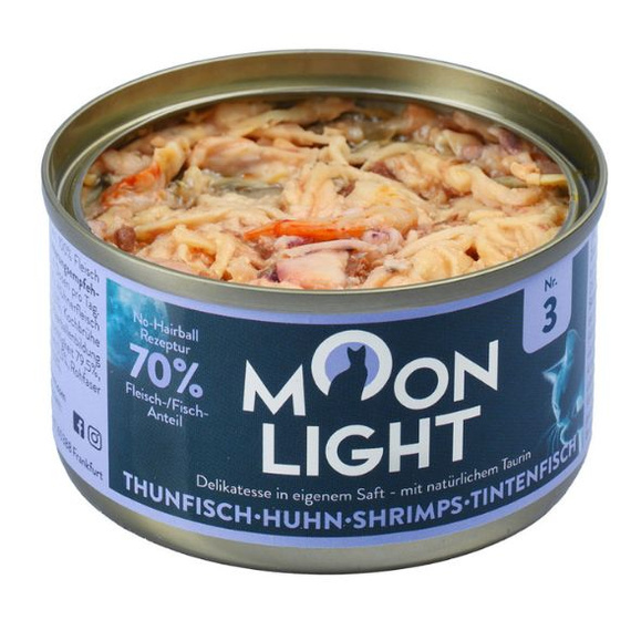Moonlight Dinner Nr 3﻿ Tuńczyk, kurczak, krewetki, kałamarnica w sosie własnym﻿﻿﻿ 80g