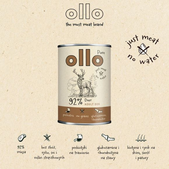 Ollo Pure Deer mokra karma dla psa - jeleń 850g